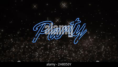 Image d'un texte de fête sur des taches lumineuses et des étoiles Banque D'Images