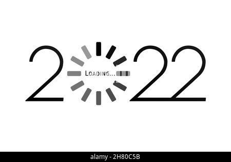 Nouvelle année 2022 avec icône de disque de chargement noir.Arrière-plan de la barre de progression du chargement sur 2022 ans.Compte à rebours de la fête, écran de téléchargement.Carte d'invitation Vector Illustration de Vecteur