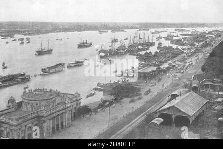 INDE.Calcutta (Kolkata) - vue depuis l'ancien imprimé Hooghly Bridge 1895 Banque D'Images