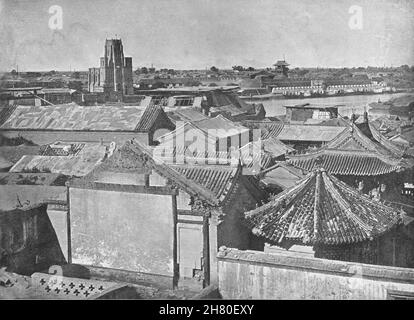 CHINE.Tien- Tsin- vue générale, présentant les ruines de la cathédrale 1895 vieux imprimé Banque D'Images