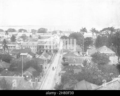 ANTILLES.Trinidad- rue St Vincent, Port of Spain 1895 vieux imprimé antique Banque D'Images