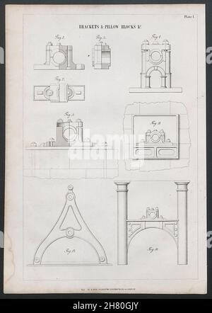 SCHÉMA D'INGÉNIERIE VICTORIEN supports et blocs à oreillers & c.(1) 1847 ancien imprimé Banque D'Images