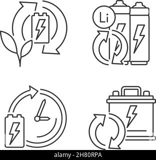 Jeu d'icônes linéaires de mise au rebut de la batterie ECO Illustration de Vecteur