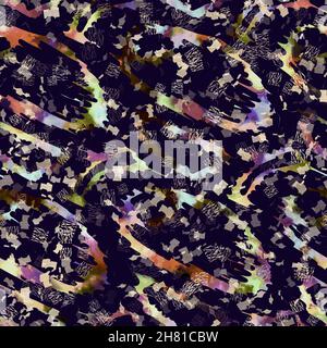 Imprimé camouflage géométrique exotique multicolore de boho.Motif de répétition détaillé pour le sol sombre automnal sans couture. Banque D'Images