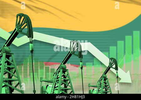 Lituanie concept de l'industrie pétrolière, illustration industrielle - diagramme descendant sur fond de drapeau lituanien.Illustration 3D Banque D'Images