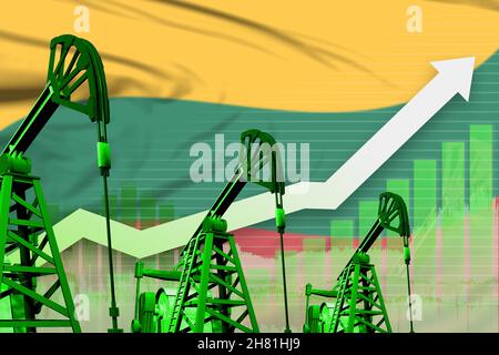 Lituanie concept de l'industrie pétrolière, illustration industrielle - remonter le graphique sur fond de drapeau lituanien.Illustration 3D Banque D'Images
