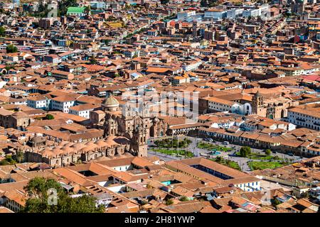 Vue aérienne de la place principale de Cusco au Pérou Banque D'Images