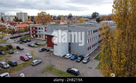 Université, photographie d'un drone, Bron, région DE L'AURA, Centre-est de la France.ATTENTION : VOIR RESTRICTIONS Banque D'Images