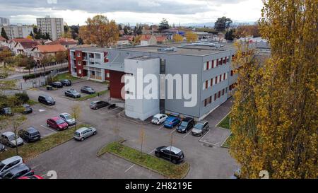 Université, photographie d'un drone, Bron, région DE L'AURA, Centre-est de la France.ATTENTION : VOIR RESTRICTIONS Banque D'Images