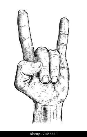Main symbolisant un mouvement rock 'n' roll.Illustration dans le style d'esquisse.Illustrations vectorielles dessinées à la main Illustration de Vecteur