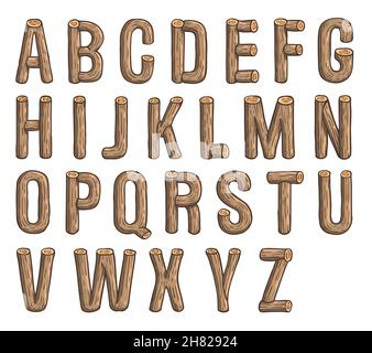Bois peint vecteur abc, police, 3D, alphabet Illustration de Vecteur