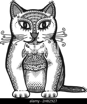 Tête de chat dessinée à la main, illustration vectorielle, style ancien Illustration de Vecteur