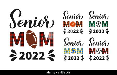 Lettrage à la main de mère senior 2022.Ensemble de calligraphie sport pour maman.Modèle vectoriel pour affiche typographique, bannière, autocollant, t-shirt, etc Illustration de Vecteur