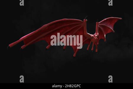 3D Illustration Red Dragon Wing, Red Devil Wings, Red Daemon Wing plumage isolé sur fond sombre avec chemin de coupure. Banque D'Images