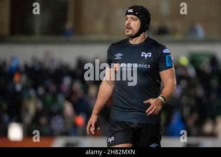 Galway, Irlande.27 novembre 2021.DaN EVANS d'Ospreys lors du match de rugby 6 du Championnat des États-Unis entre Connacht Rugby et Ospreys au Sportsground de Galway, Irlande, le 26 novembre 2021 (photo par Andrew SURMA/ Credit: SIPA USA/Alay Live News Banque D'Images