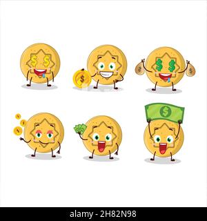 Dalgona bonbon fleur personnage de dessin animé avec adorable émoticone apporter de l'argent.Illustration vectorielle Illustration de Vecteur