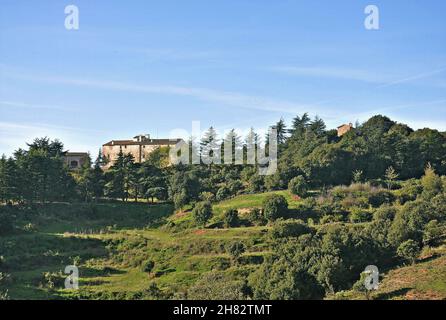 Ferme la Mata de Mura dans la région des Bages, province de Barcelone, Catalogne, Espagne Banque D'Images