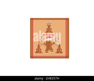 Carte avec un pain d'épice drôle de décorations de Noël Illustration de Vecteur