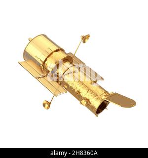 Le télescope spatial Golden Hubble sur fond blanc.Rendu 3d Banque D'Images