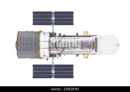 Télescope spatial Hubble sur fond blanc.Rendu 3d Banque D'Images