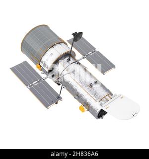 Télescope spatial Hubble sur fond blanc.Rendu 3d Banque D'Images