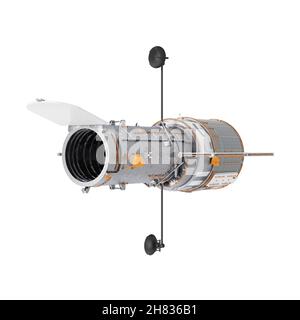 Télescope spatial Hubble sur fond blanc.Rendu 3d Banque D'Images