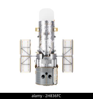 Télescope spatial Hubble sur fond blanc.Rendu 3d Banque D'Images