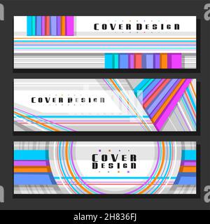 Ensemble d'en-têtes vectoriels, 3 mises en page colorées avec cercles décoratifs avec espace de copie pour le texte publicitaire, modèles d'en-tête créatifs pour la publicité, horizont Illustration de Vecteur