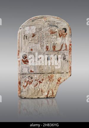 Ancien stèle égyptien de Kia, 1454-1410 av. J.-C., 18e dynastie, règne d'Amenhotep II, Abydos.Kunsthistorisches Muesum Vienne AS 83.Calcaire peint, H Banque D'Images