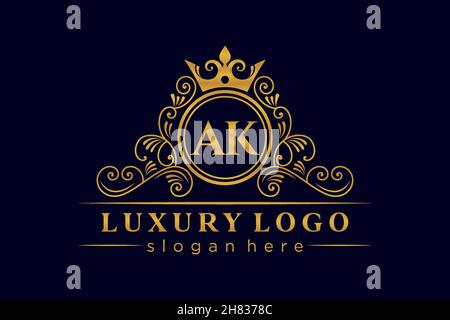 AK lettre initiale or calligraphique féminin floral dessiné à la main heraldic monogramme ancien style vintage luxe logo design Premium Illustration de Vecteur