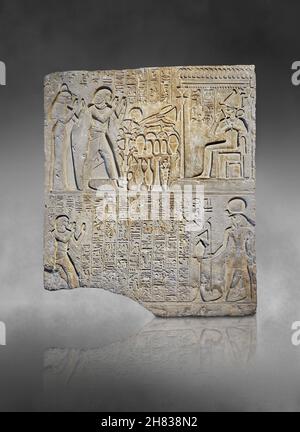 Ancien panneau égyptien de relief de la tombe Meri-re, 1410–1372 av. J.-C., 18e dynastie, règne d'Amenhotep III, Saqqara.Kunsthistorisches Muesum Vienne AS 5815, Lim Banque D'Images