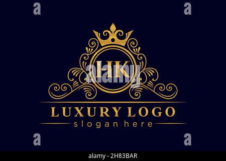 HK lettre initiale or calligraphique féminin floral dessiné à la main heraldic monogramme ancien style vintage luxe logo design Premium Illustration de Vecteur