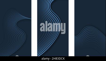 Toile de fond abstraite vectorielle.Lignes de courbes volumétriques, vagues de couleur aqua sur fond bleu foncé. Illustration de Vecteur
