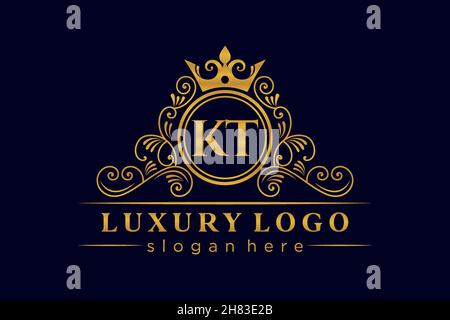 KT lettre initiale Or calligraphique féminin floral dessiné à la main heraldic monogramme ancien style vintage luxe logo design Premium Illustration de Vecteur