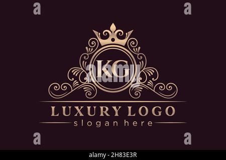 KG lettre initiale or calligraphique féminin floral dessiné à la main heraldique monogramme ancien style vintage luxe logo design Premium Illustration de Vecteur