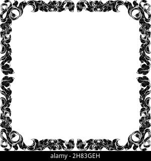 Héraldique En filigrane Floral motif de feuilles Border Frame Illustration de Vecteur