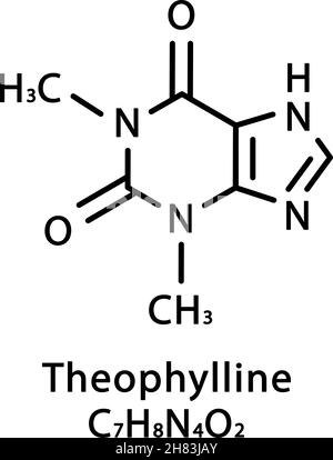 Structure moléculaire de la théophylline.Formule chimique du squelette théophylline.Illustration du vecteur de formule moléculaire chimique Illustration de Vecteur