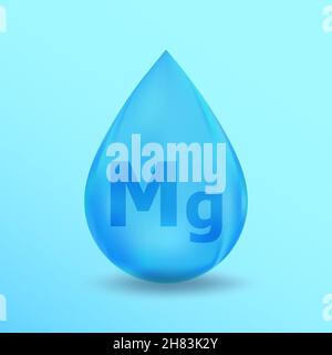 Design réaliste en magnésium et en goutte de minéraux.Bleu conception de nutrition pour la beauté, cosmétique, la publicité de santé.Mg conception de minéraux de magnésium Illustration de Vecteur