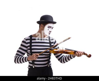 Le mime au violon isolated on white Banque D'Images