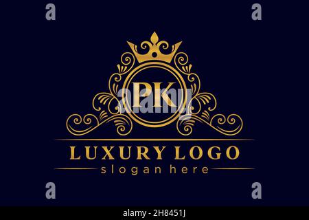 PK lettre initiale Or calligraphique féminin floral dessiné à la main heraldique monogramme ancien style vintage luxe logo design Premium Illustration de Vecteur