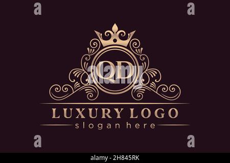 QD lettre initiale or calligraphique féminin floral dessiné à la main heraldic monogramme ancien style vintage luxe logo design Premium Illustration de Vecteur