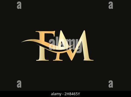 Logo Premium lettre FM avec concept vague d'eau.Logo FM avec design moderne et tendance Illustration de Vecteur