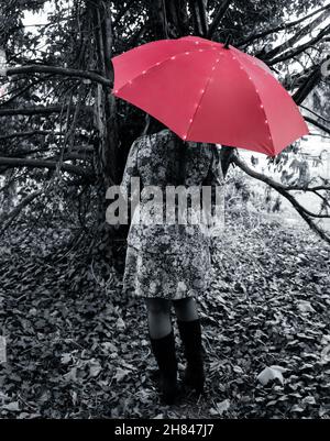 Plan vertical d'une jeune femme caucasienne posant avec un parapluie pour un photoshoot. Banque D'Images