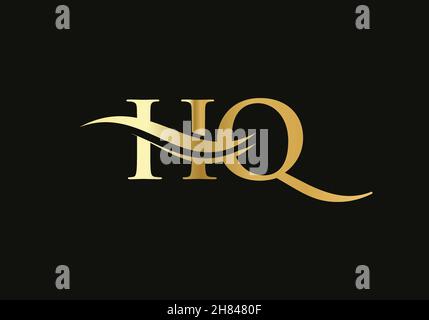 Vecteur logo Water Wave HQ.Logo Swoosh lettre HQ pour l'identité de l'entreprise Illustration de Vecteur