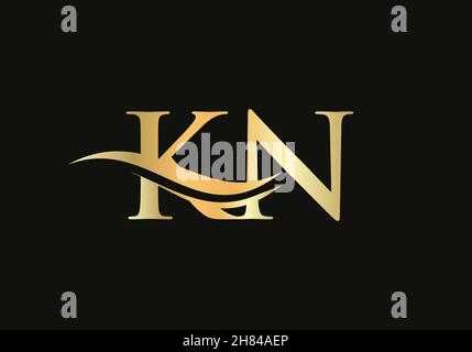 LOGO LETTRE KN.Logo Premium Letter KN avec concept vague d'eau Illustration de Vecteur