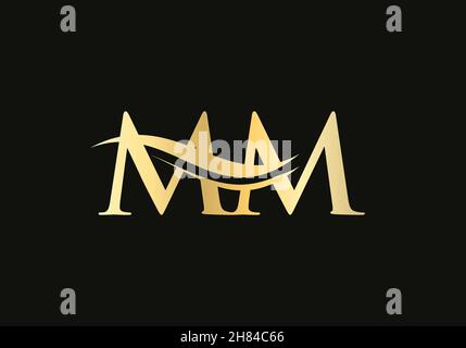 Logo Premium lettre MM avec concept vague d'eau.LOGO LETTRE MM tendance Illustration de Vecteur