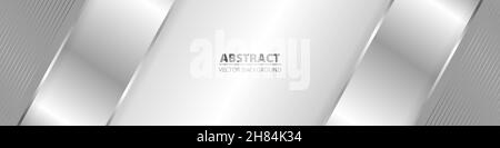 Grande bannière moderne argent clair avec lignes de dégradé argentées.Large arrière-plan abstrait de luxe Illustration de Vecteur
