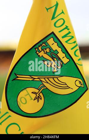 Norwich, Royaume-Uni.27 novembre 2021.Drapeau d'angle de la ville de Norwich.Match Premier League, Norwich City et Wolverhampton Wanderers à Carrow Road à Norwich le samedi 27 novembre 2021. Cette image ne peut être utilisée qu'à des fins éditoriales.Utilisation éditoriale uniquement, licence requise pour une utilisation commerciale.Aucune utilisation dans les Paris, les jeux ou les publications d'un seul club/ligue/joueur. photo par Steffan Bowen/Andrew Orchard sports photographie/Alay Live news crédit: Andrew Orchard sports photographie/Alay Live News Banque D'Images