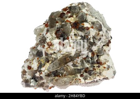 Spessartine au quartz fumé de Fujian, Chine isolée sur fond blanc Banque D'Images