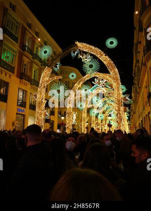 Malaga, Espagne.26 novembre 2021.Inauguration des lumières de Noël. Banque D'Images